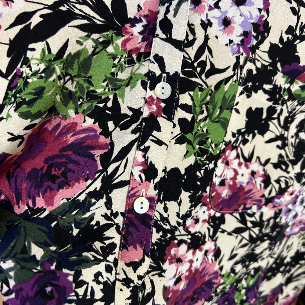 J.Jill Floral Button‎ Down Blouse Purple Pink Green Long Sleeve XL Petite - Picture 7 of 11
